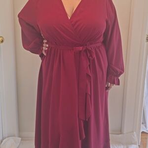 Elegant Long Sleeve Wine Dress